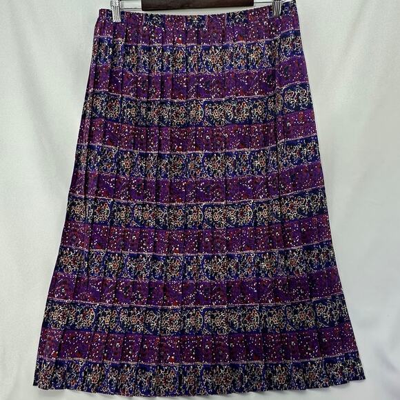 Vintage Leslie Fay Pleated Midi Skirt Size 16 Purple Blue Bohemian Fall Holiday - Picture 1 of 4